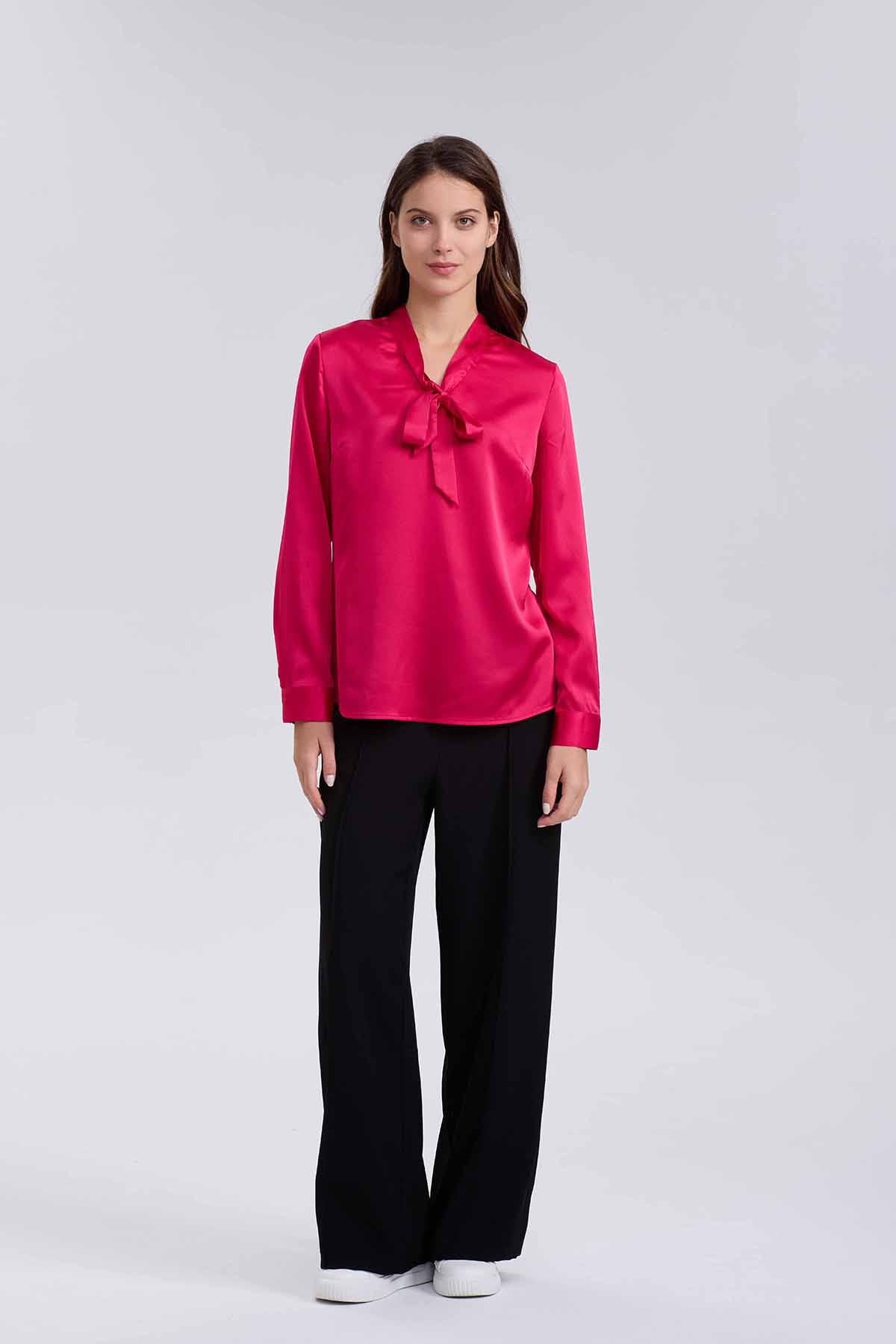 Blusa Mujer Con Lazo Fucsia