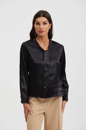 Blusa Mujer Aplicación Lazo Manga Negro