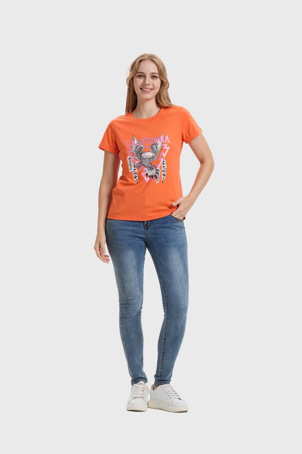 Polera Mujer Gráfica Roll Up Naranjo