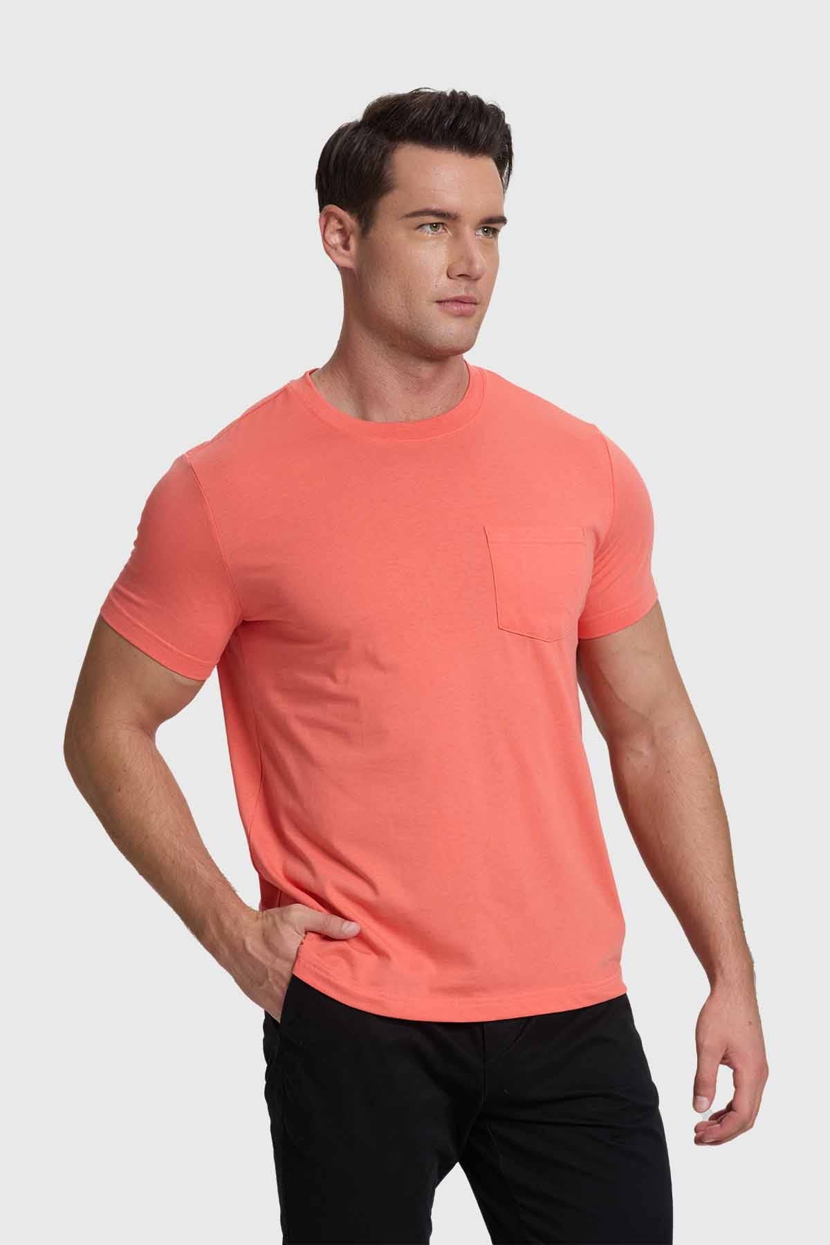 Polera Hombre Básica Con Bolsillo Coral