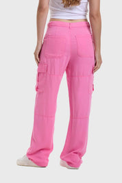 Jeans Mujer Cargo Parachute Rosado