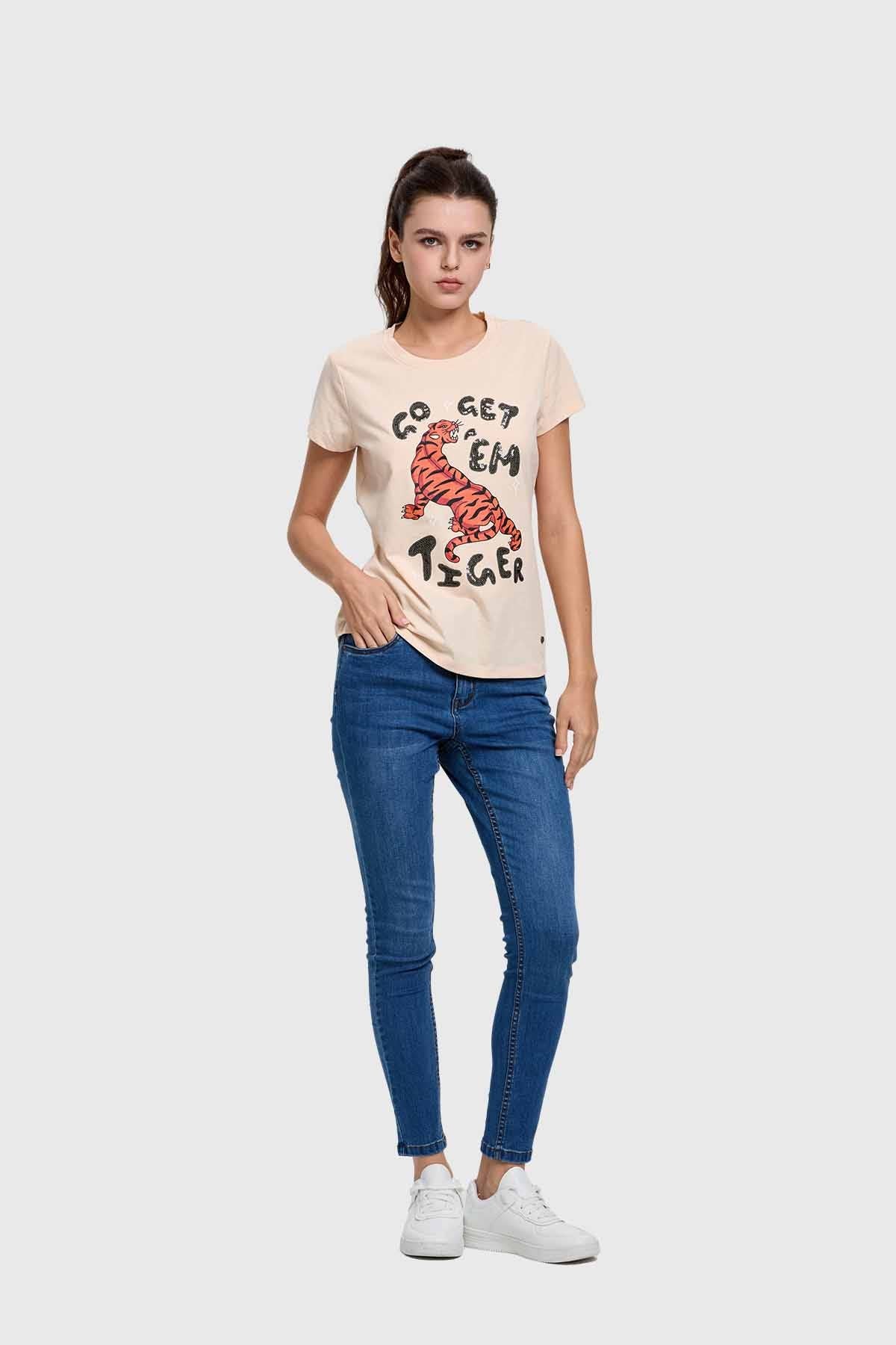 Polera Mujer Básica Print Beige