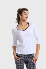 Polera Mujer Escote Corazón Blanco