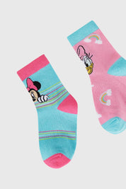 Calcetín niña bipack turquesa con estampados de personajes divertidos.