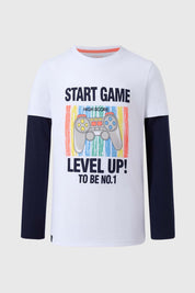 Polera Niño Doble Manga Básica Blanco