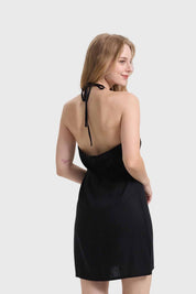 Vestido Mujer Halter Lino Negro