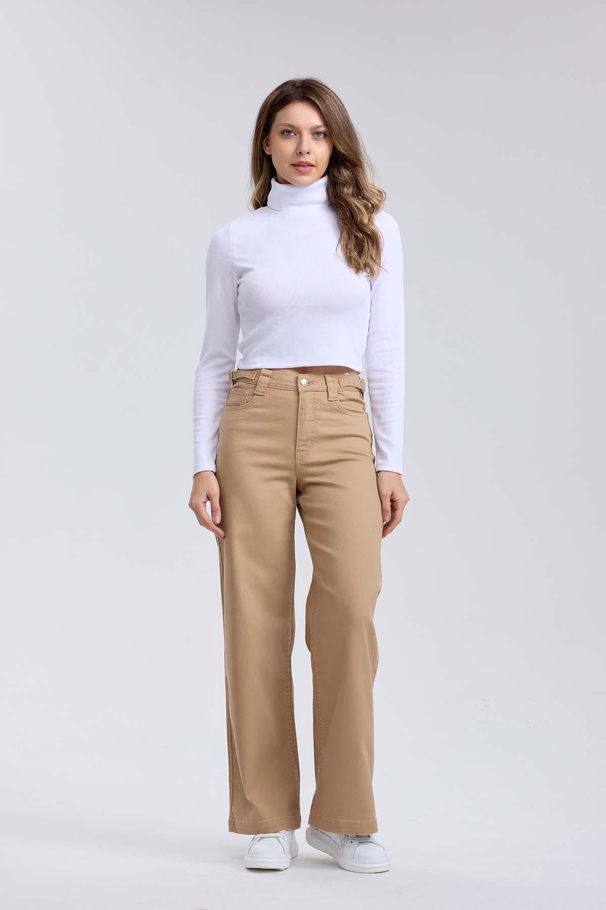 Jeans Mujer Wide Leg Camel