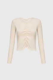 Polera Niña Recogido Delantero Beige