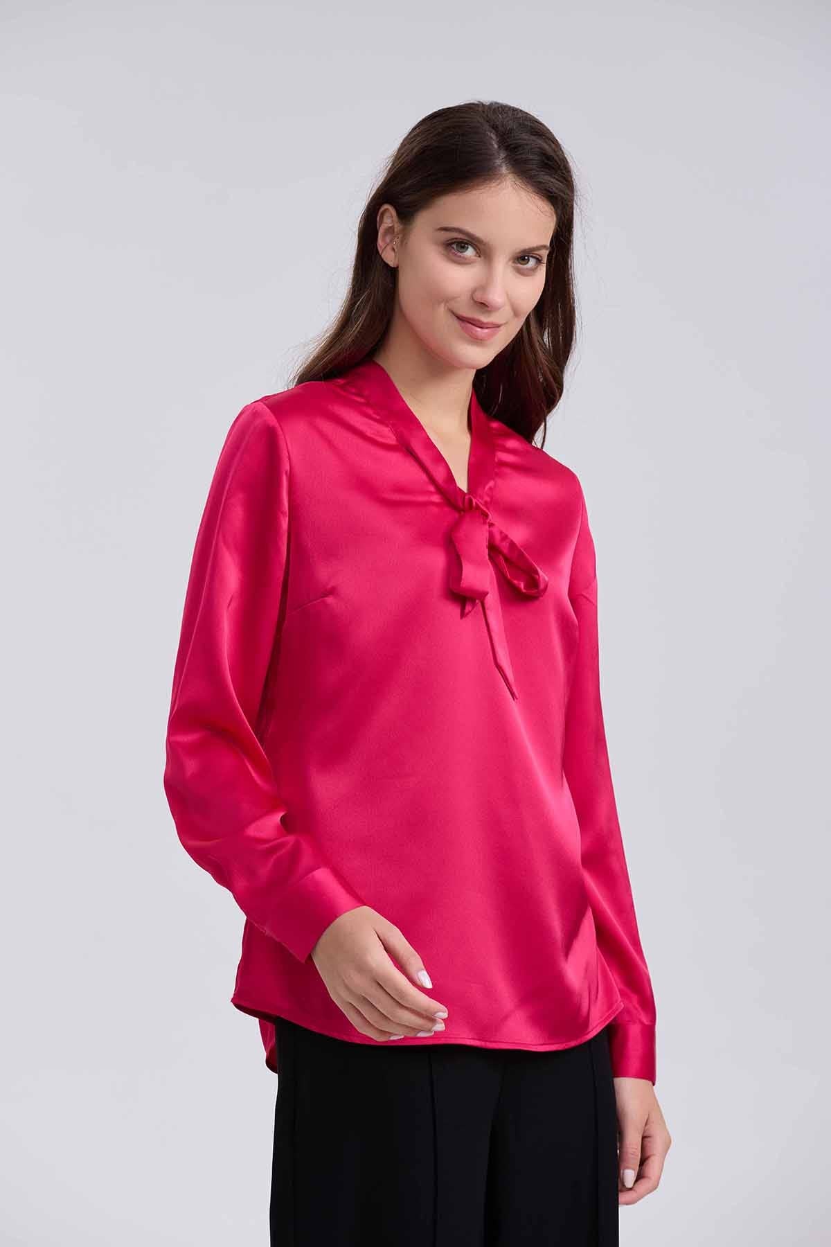 Blusa Mujer Con Lazo Fucsia