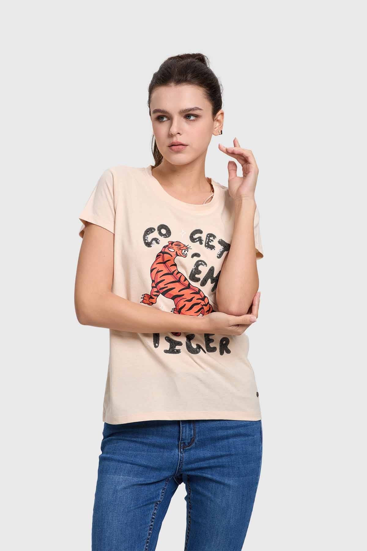 Polera Mujer Básica Print Beige