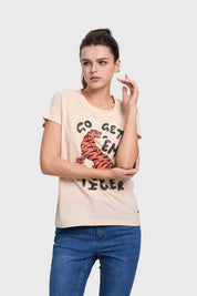 Polera Mujer Básica Print Beige