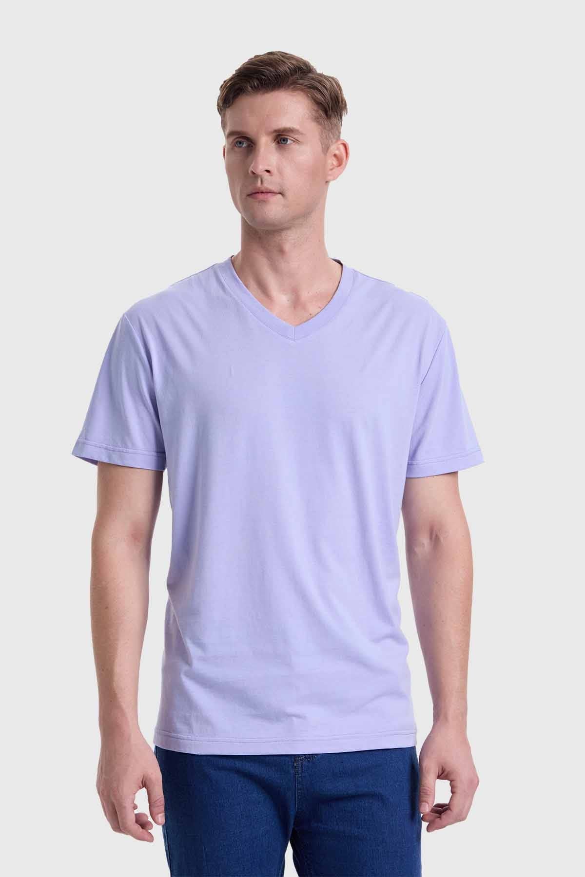 Polera Hombre Cuello V Básica Lila - Main Image