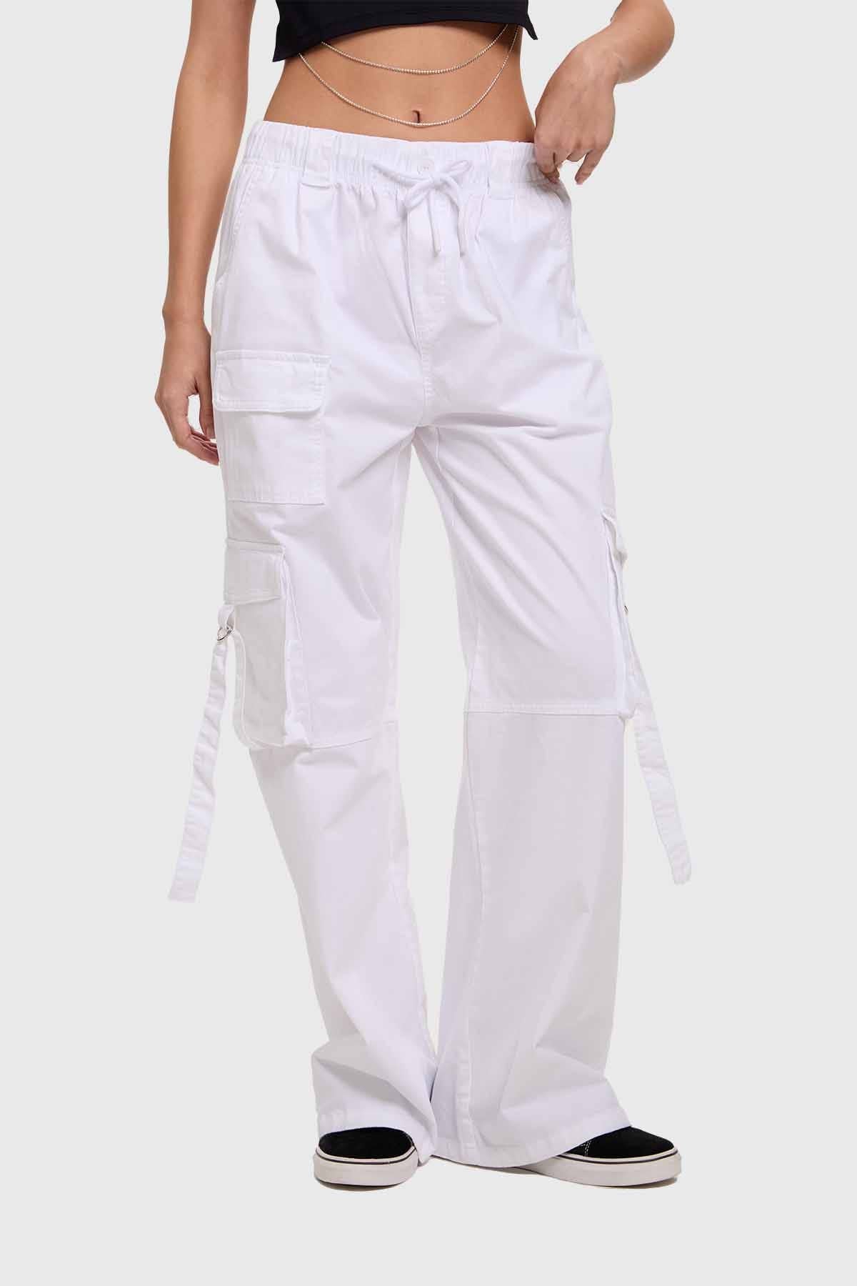 Pantalón cargo algodón blanco con tiras – Fashion´s Park