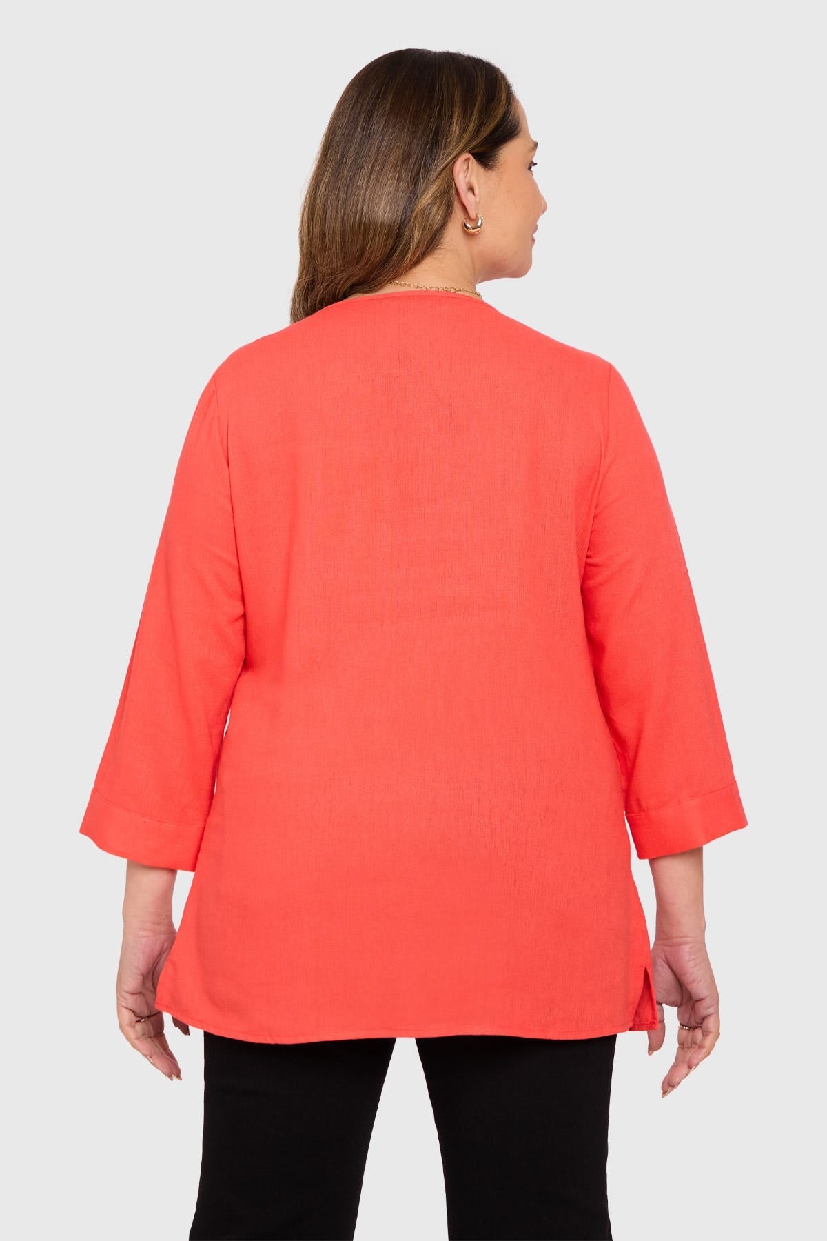 Blusa Mujer Lino Roll Up Coral
