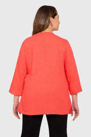 Blusa Mujer Lino Roll Up Coral