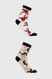 Calcetin mujer pequeña Lulu gris melange con estampados divertidos