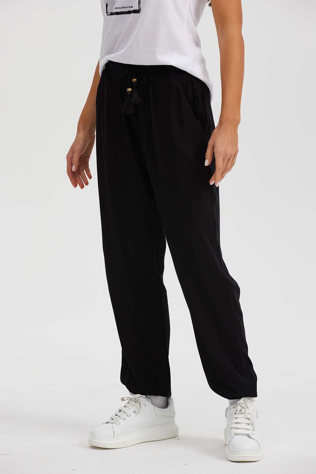 Pantalón Mujer Bombacho Puño Elástico Negro