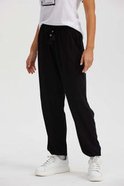 Pantalón Mujer Bombacho Puño Elástico Negro