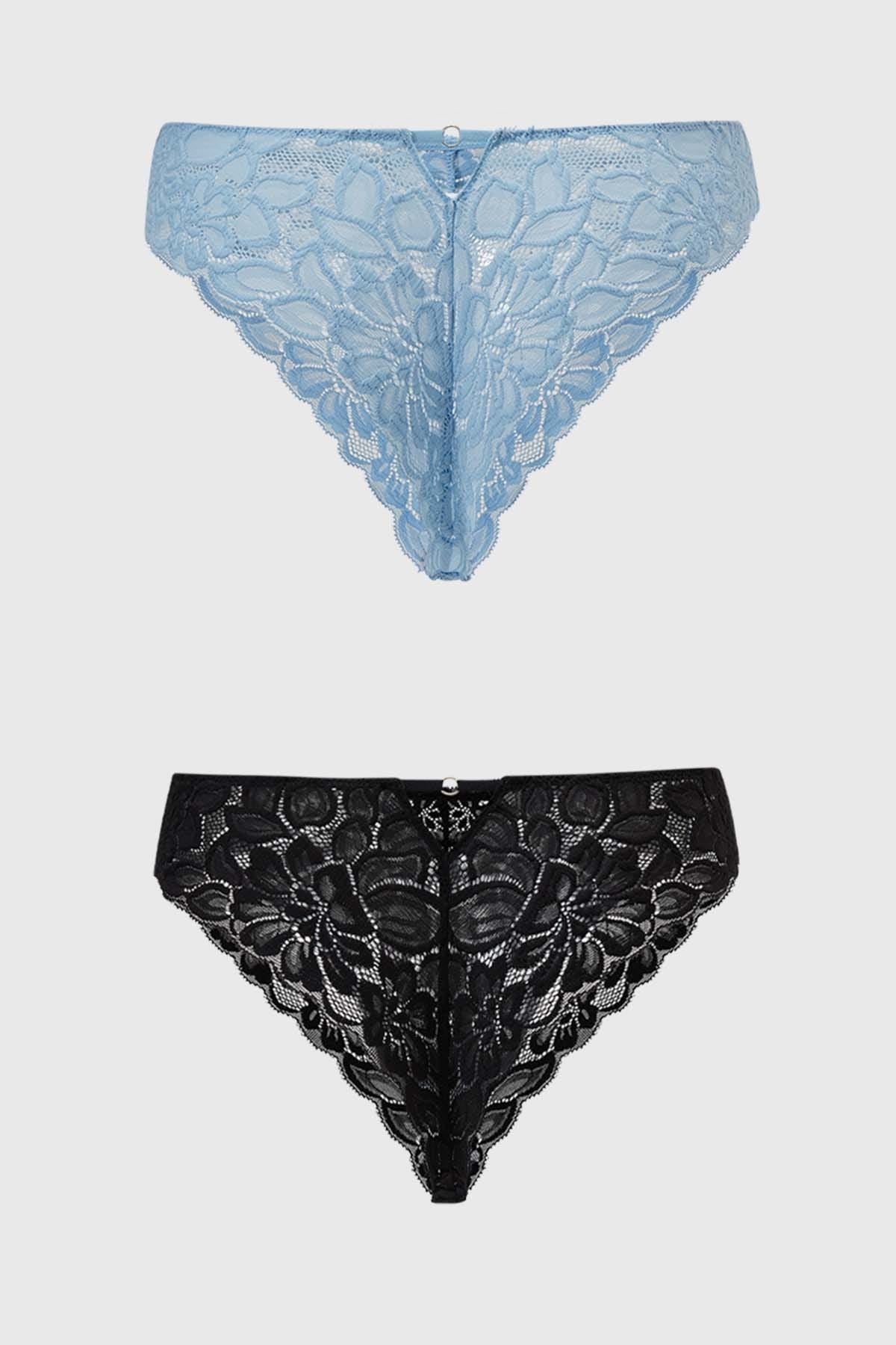 Calzón Mujer Bipack Pantaleta Detalle Mesh Celeste