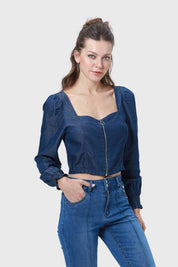 Blusa Mujer Escote Corazón Azul