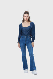 Blusa Mujer Escote Corazón Azul