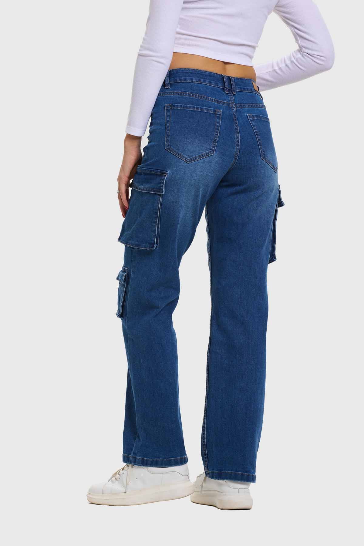 Jeans Mujer Denim Calce Recto Azul