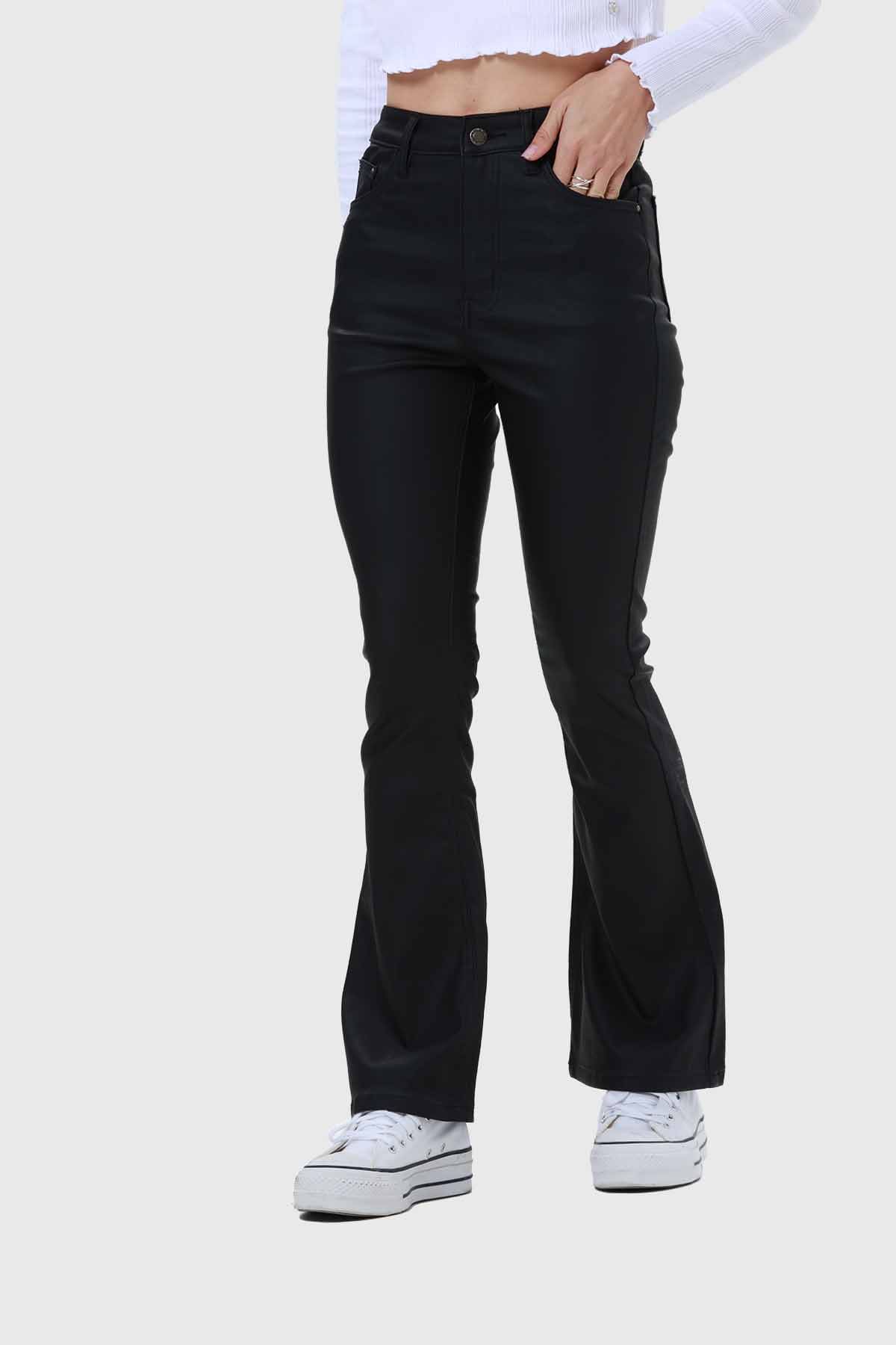 Jeans Mujer Flare Engomado Negro