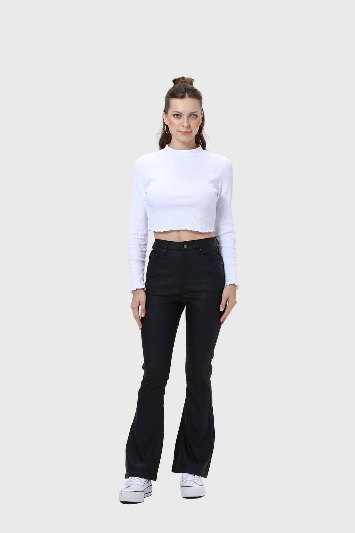 Jeans Mujer Flare Engomado Negro