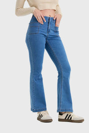 Jeans Mujer Flare Corte Cintura Azul
