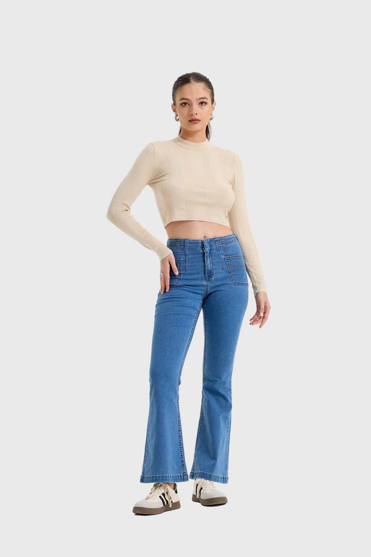 Jeans Mujer Flare Corte Cintura Azul