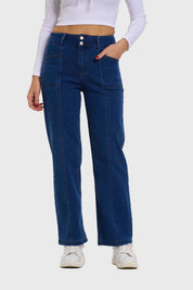 Jeans Mujer Linea Bolsillo Calce Recto Azul