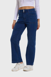 Jeans Mujer Linea Bolsillo Calce Recto Azul