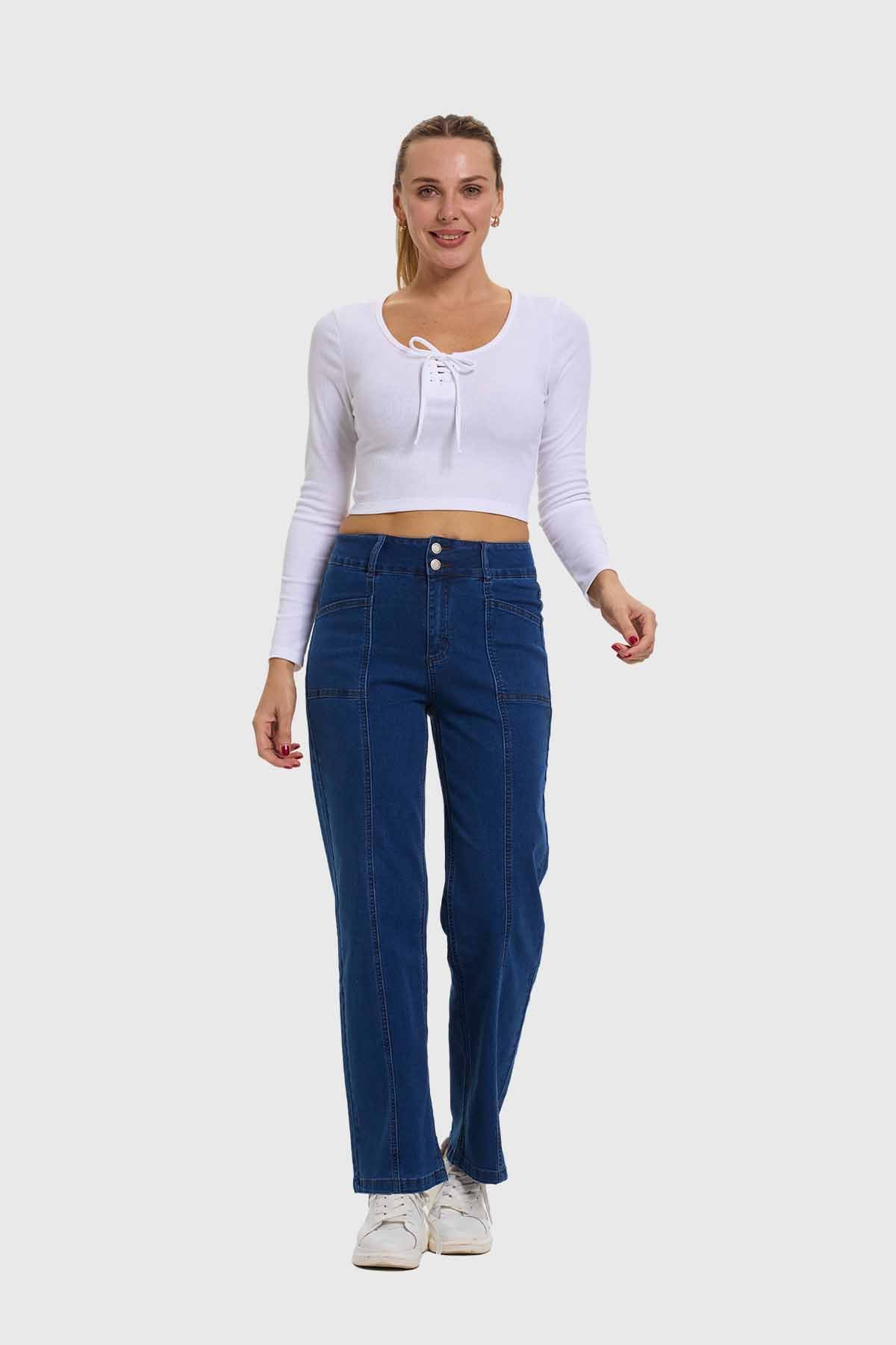 Jeans Mujer Linea Bolsillo Calce Recto Azul