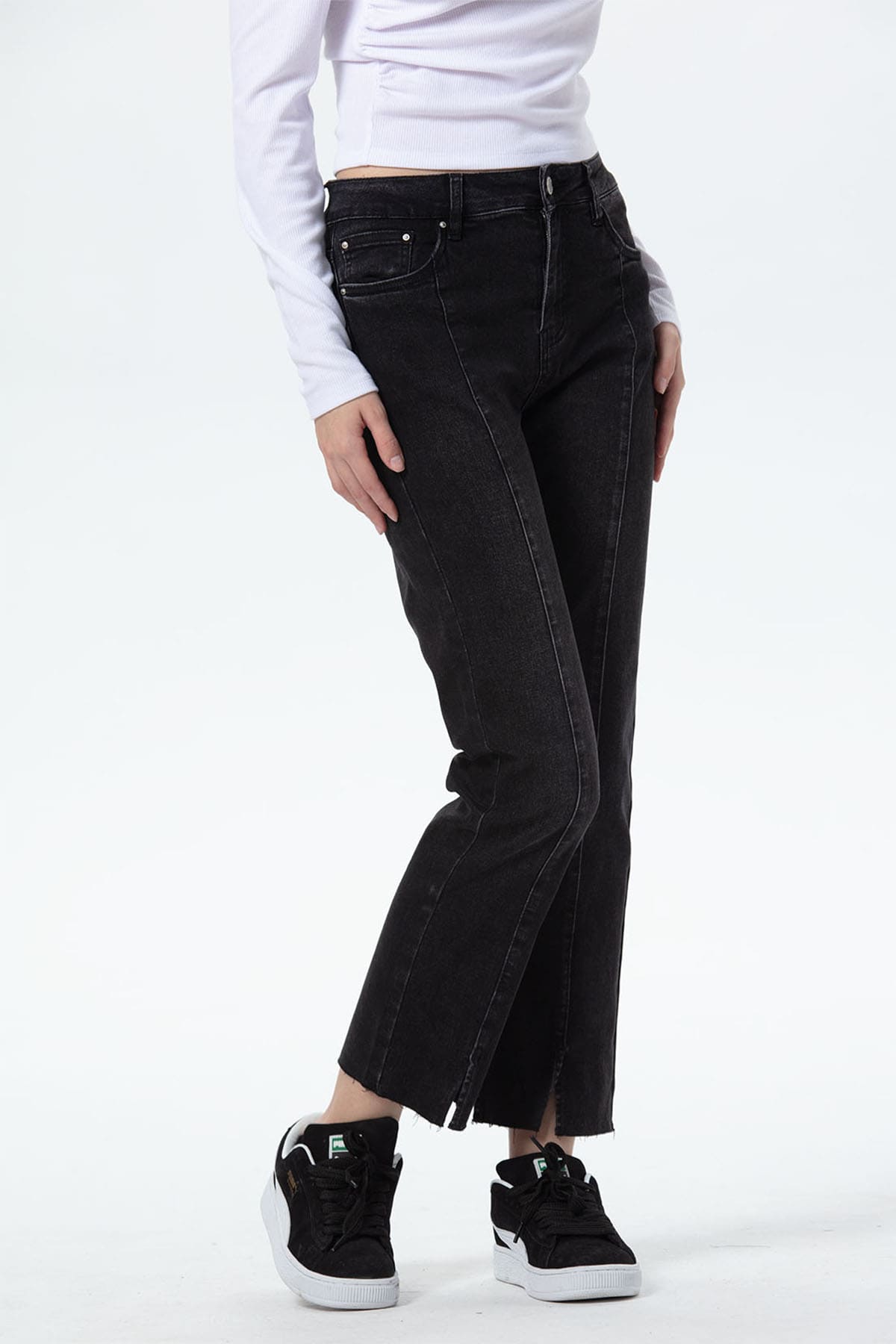 Jeans Mujer Slim Linea Abertura Gris