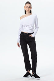Jeans Mujer Slim Linea Abertura Gris
