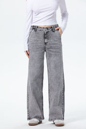 Jeans Mujer Wide Leg Cargo Gris
