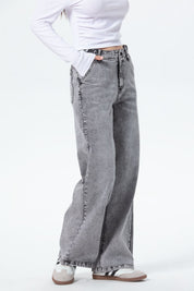 Jeans Mujer Wide Leg Cargo Gris