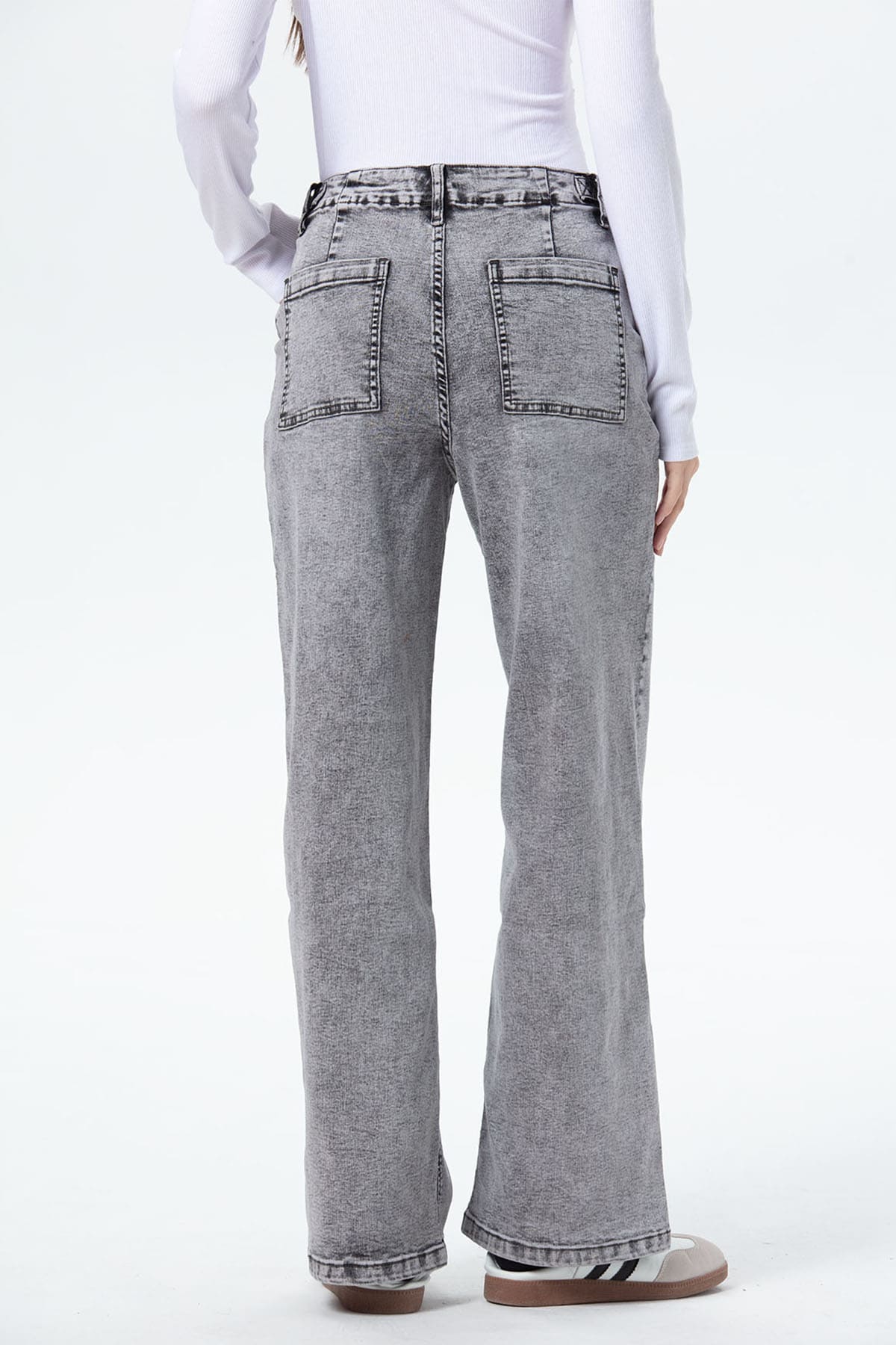 Jeans Mujer Wide Leg Cargo Gris