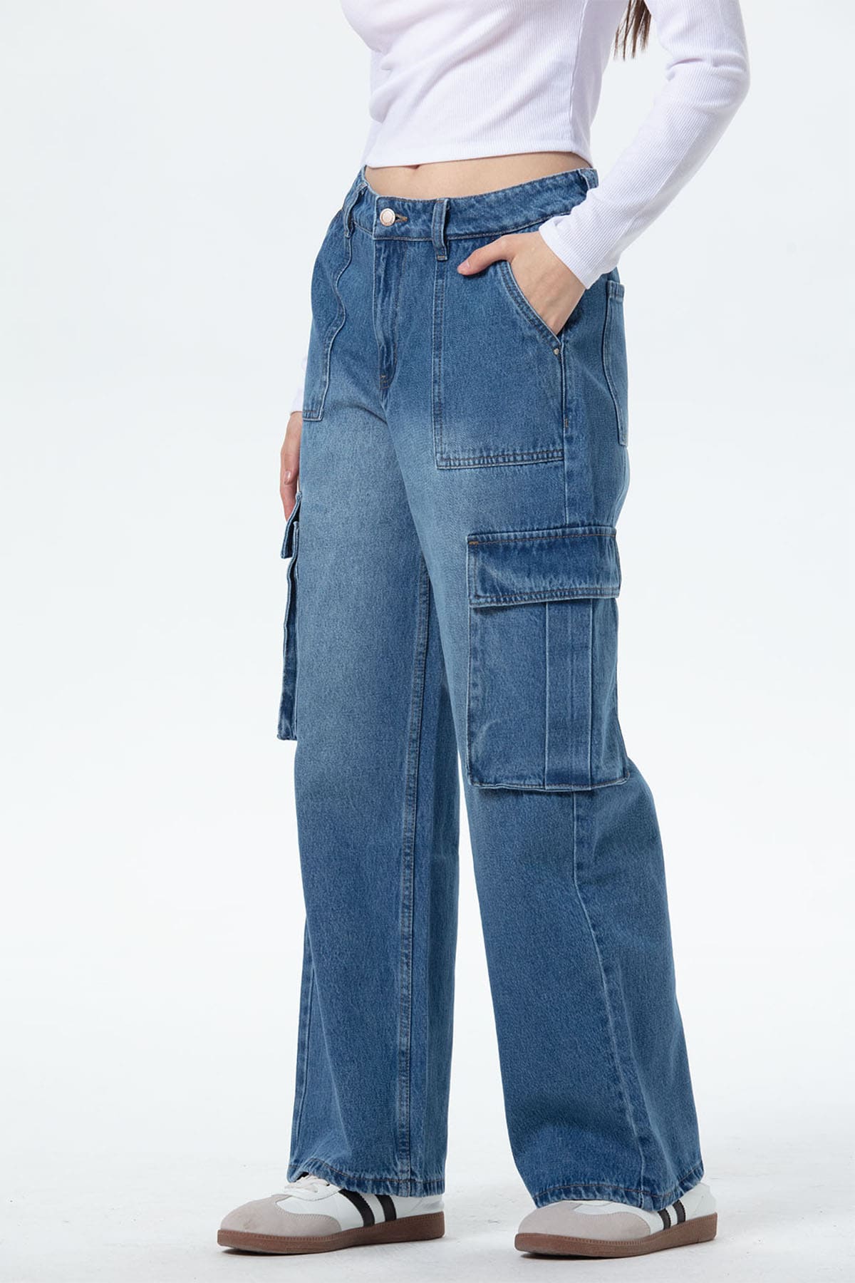 Jeans Mujer Bolsillo Calce Recto Azul