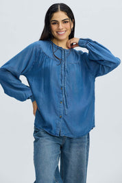 Blusa Mujer Boho Botones Azul