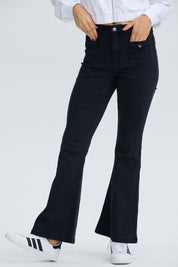 Jeans Mujer Flare Detalle Negro