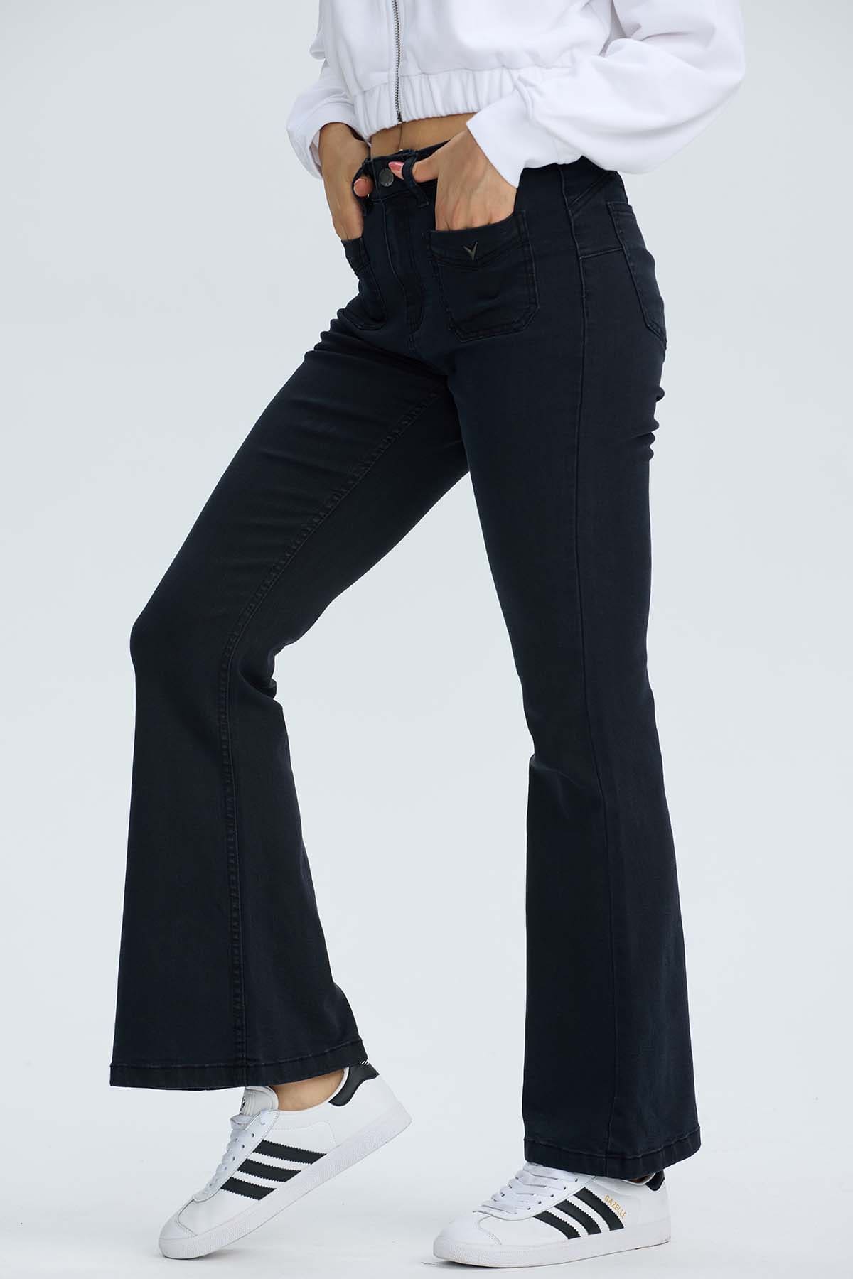 Jeans Mujer Flare Detalle Negro