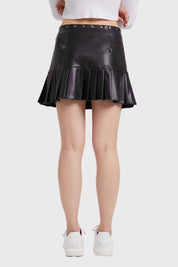 Falda Mujer Tableada Efecto Cuero Negro