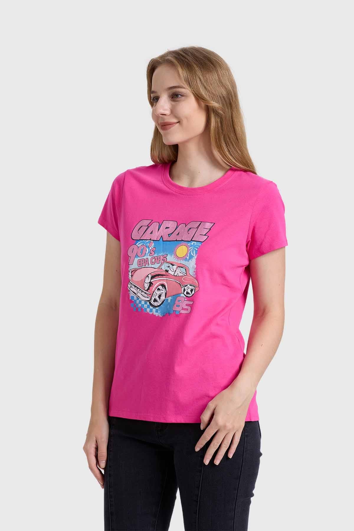 Polera Mujer Básica Print Fucsia