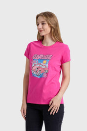 Polera Mujer Básica Print Fucsia