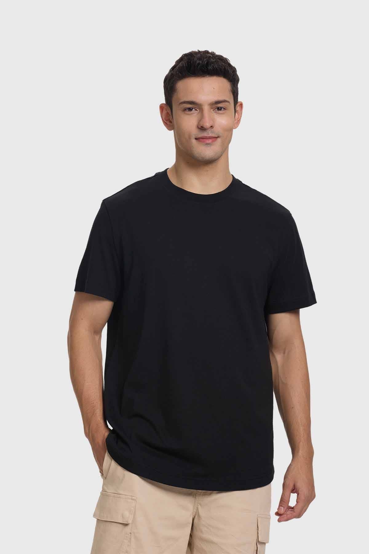 Polera básica algodón negro long fit – Fashion´s Park
