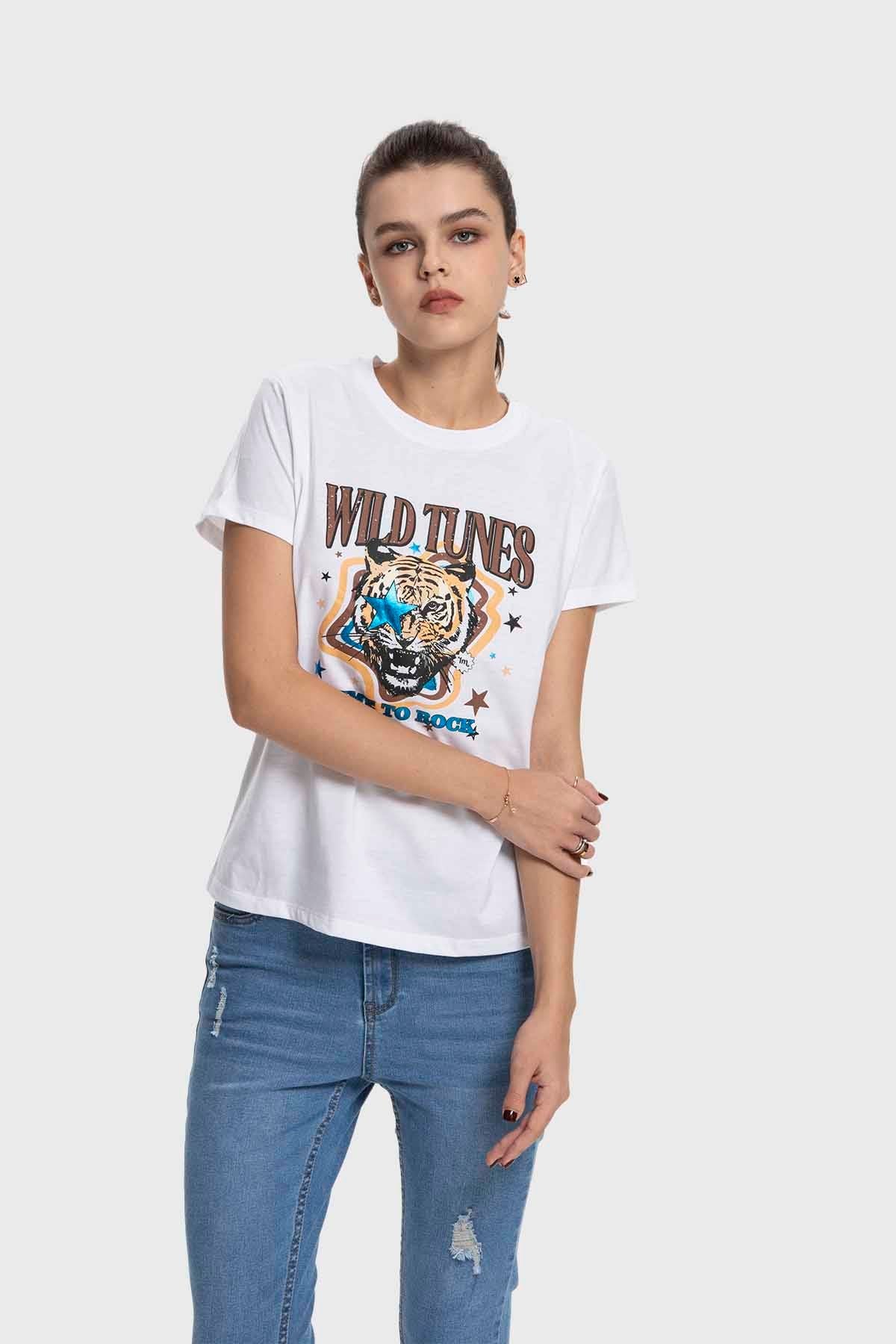 Polera Mujer Básica Print Blanco