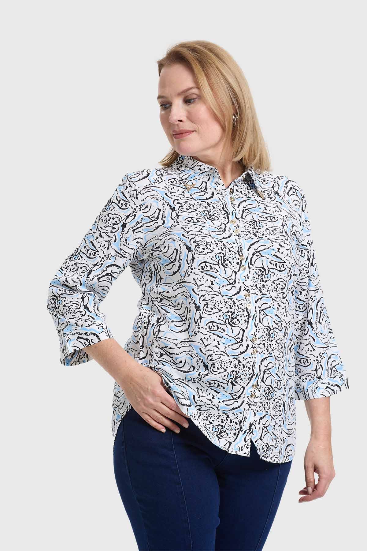 Blusa Mujer Abotonada Roll Up Blanco