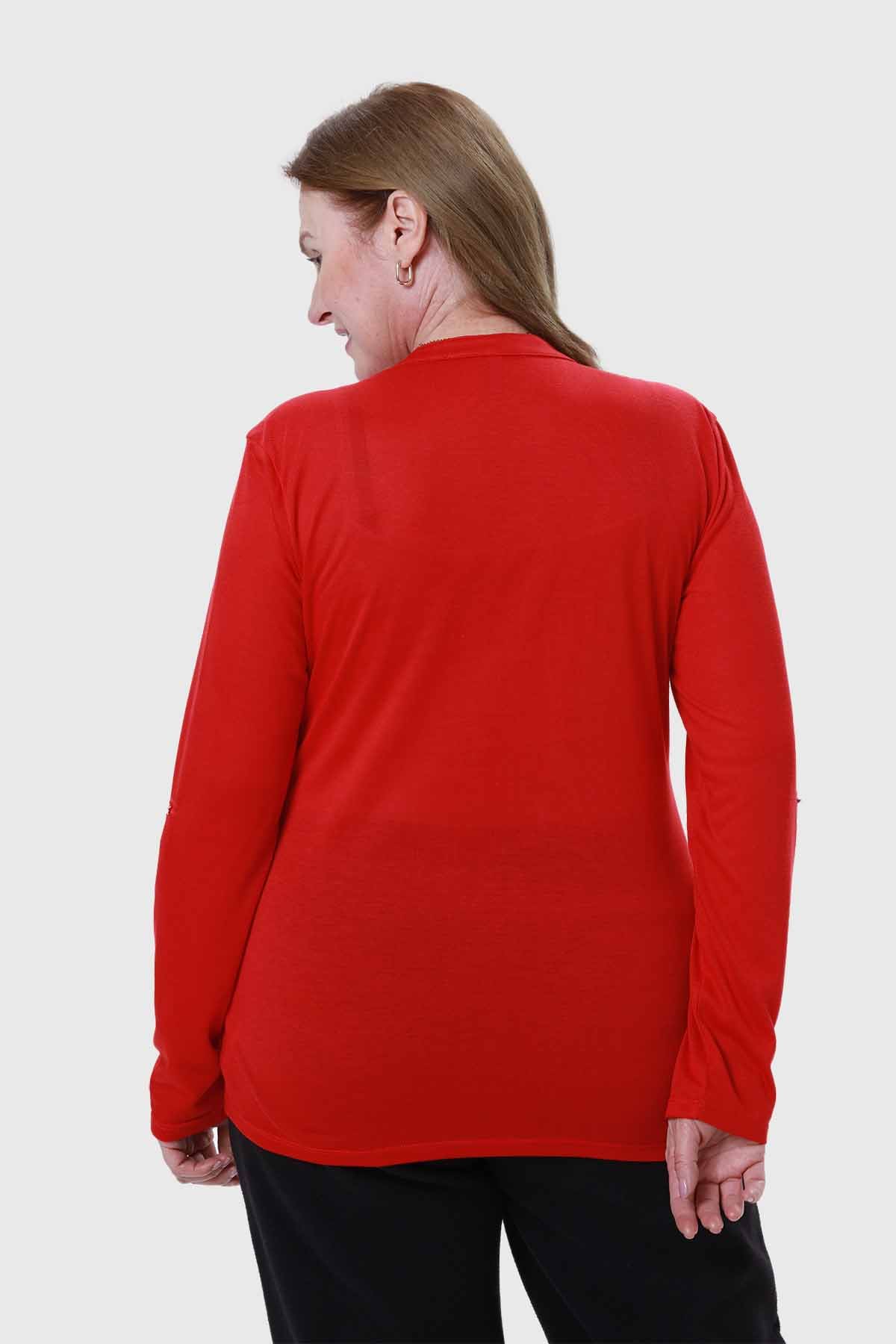 Polera Mujer Cuello Abotonado Rojo
