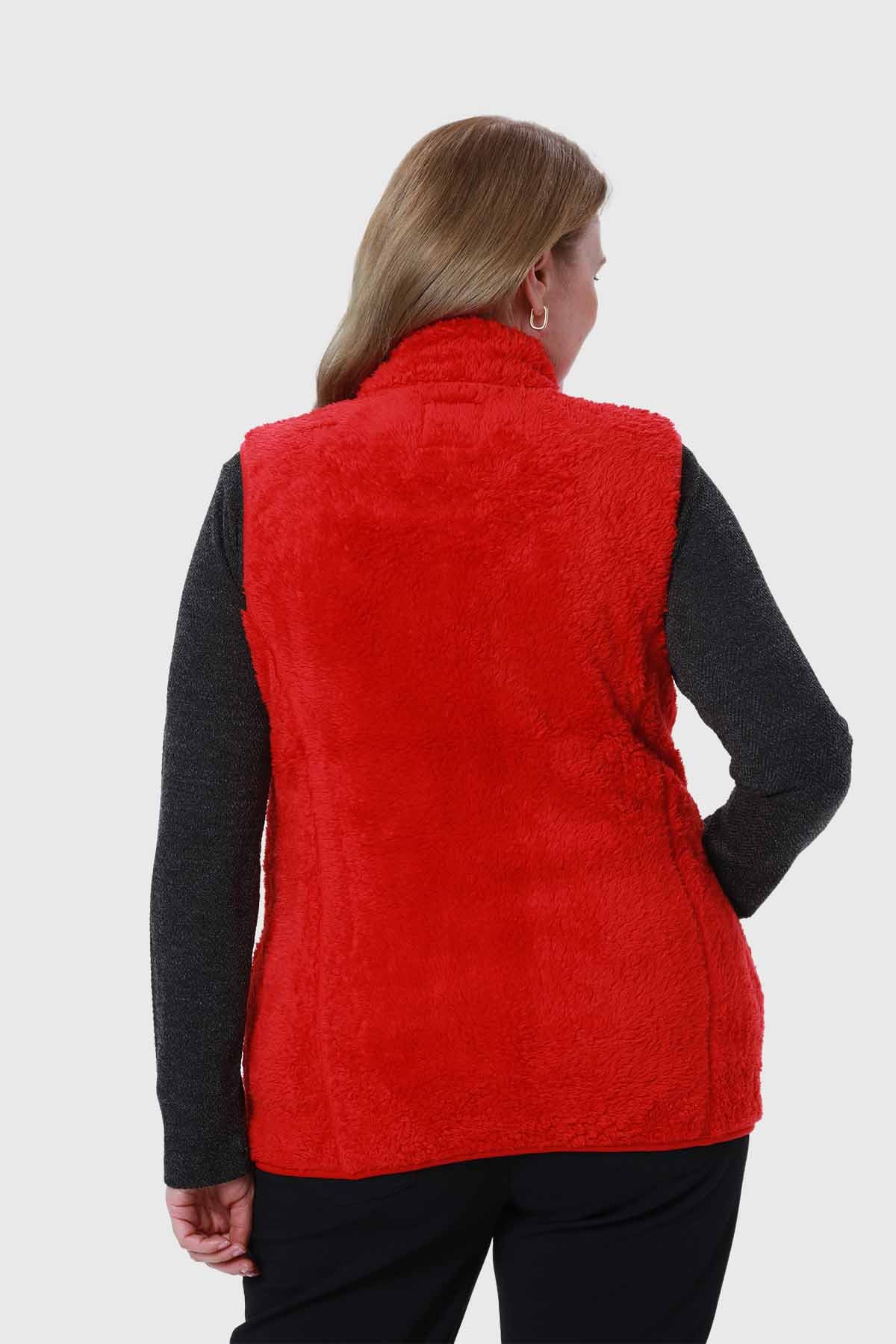 Polar Mujer Peludo Estilo Montgomery Rojo